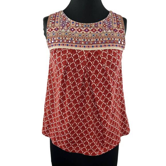Anthropologie Akemi + Kin Red Multi Cotton Embroidered Floral Sleeveless Tank XS - Picture 1 of 8